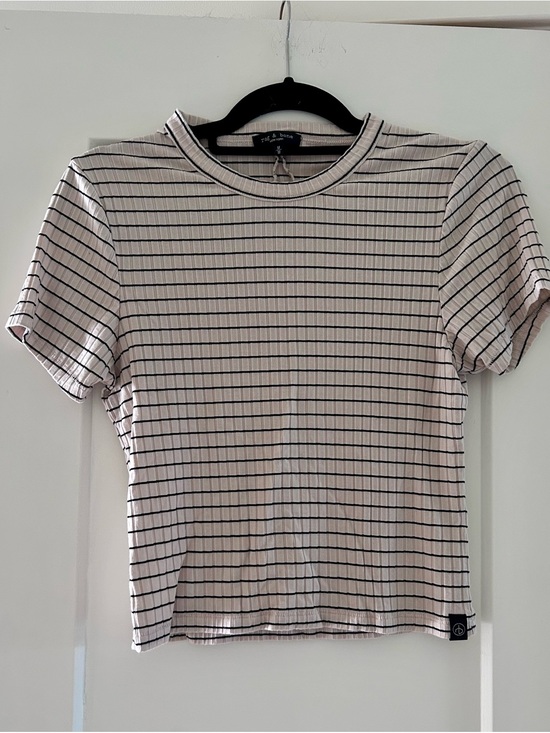rag & bone Tops - rag & bone Cream Tee with Black Pinstripes